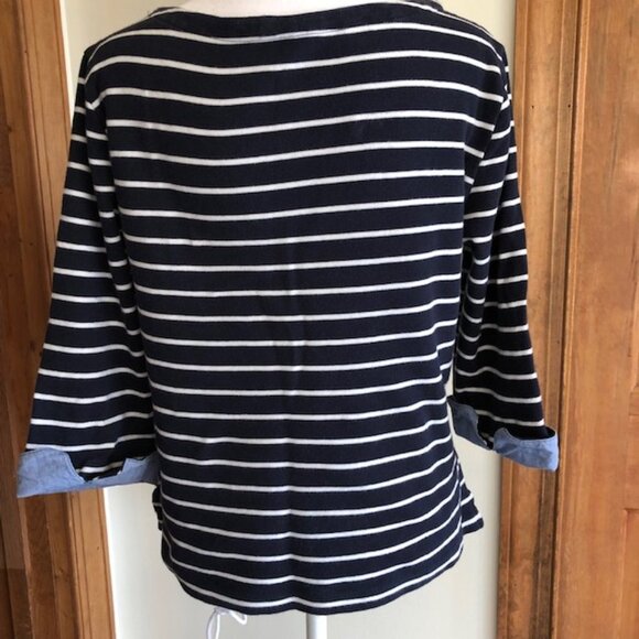 NAUTICA Three-Quarter Sleeve Blue White Stripe Top with Cuffs Me… - Picture 11 of 15